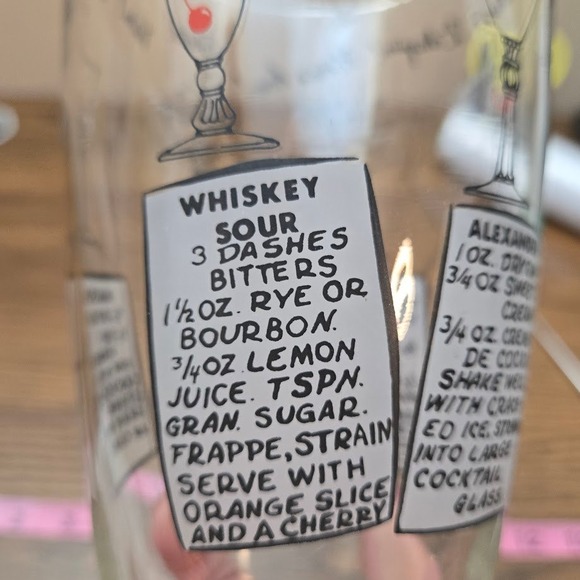 VTG Cocktail Recipe Barware Glass Drink Shaker NO LID SEE DESC - Picture 9 of 14